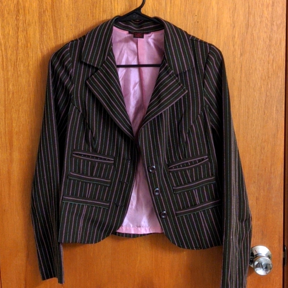 First Kiss brown with pink and green pinstripe s